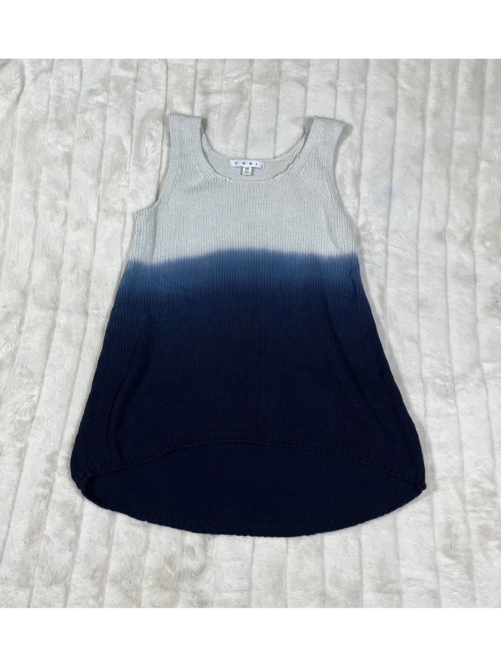 CAbi XS Grey Blue Ombre Sleeveless Chunky Knit Work Office Fall Preppy Top